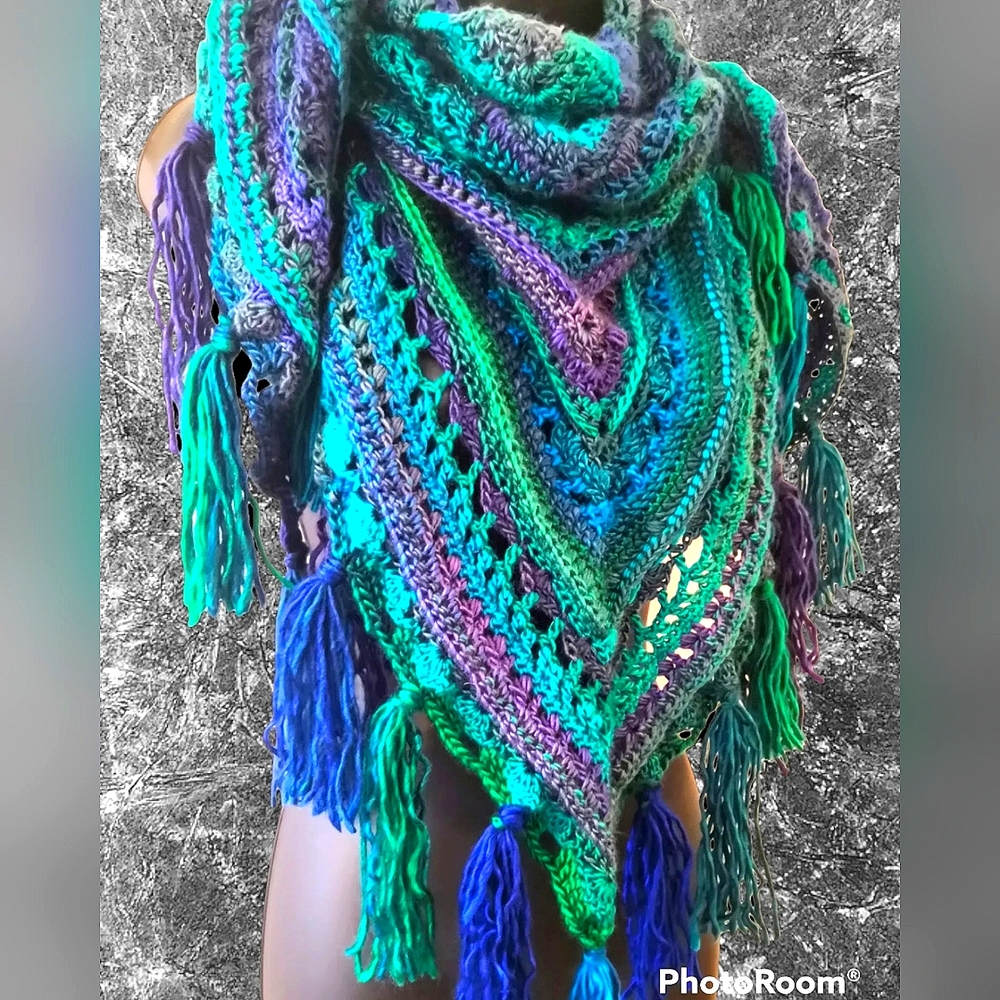 XL HandCrafted Fringed Triangle Scarf